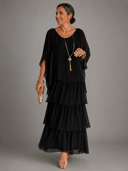 Tiered Ruffle Women's Midi Dress with Flutter Sleeves