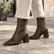 Aldobrandi Women's Pointed-Toe Ankle Boots with Block Heel in Faux Leather