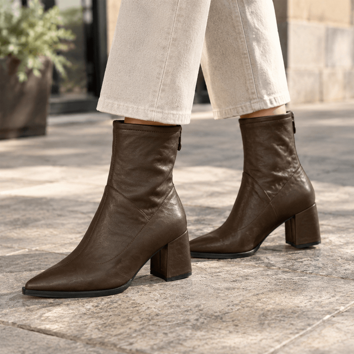 Aldobrandi Women's Pointed-Toe Ankle Boots with Block Heel in Faux Leather
