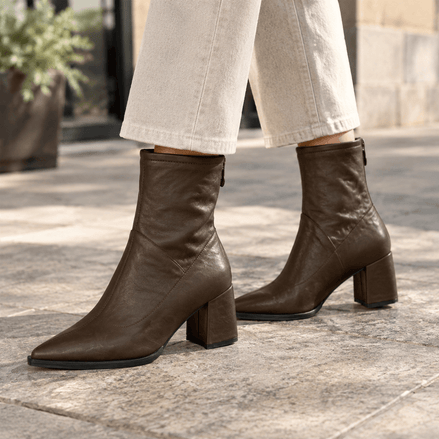 Aldobrandi Women's Pointed-Toe Ankle Boots with Block Heel in Faux Leather