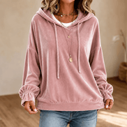 Women's Ruffle Cuff Velvet Relaxed Hoodie with High-Low Hem