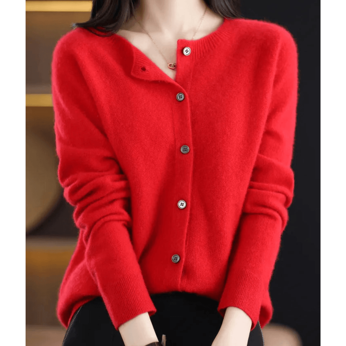 Danielle Round Neck Button-Front Knitted Cardigan for Women