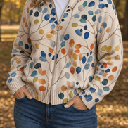 Women's Botanical Print Zip-Up Knit Bomber Cardigan