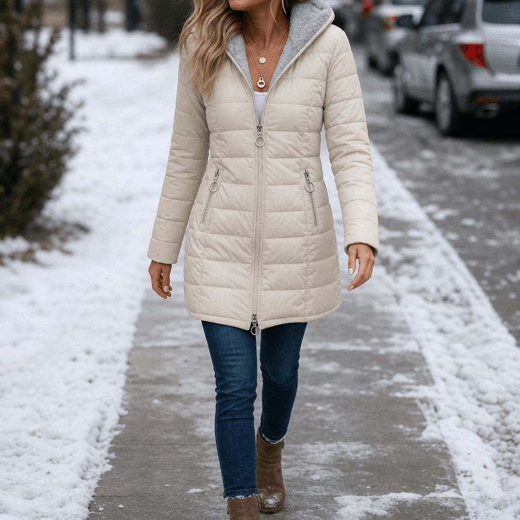 Women's Plush-Lined Hooded Longline Quilted Puffer Jacket