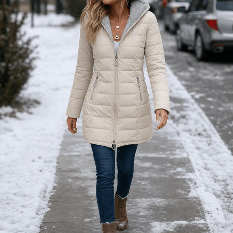 Women's Plush-Lined Hooded Longline Quilted Puffer Jacket