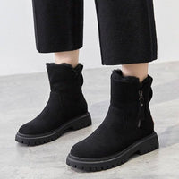 Stanislava Women's Faux Fur Lined Leather-Look Ankle Winter Boots with Zip Lug Sole
