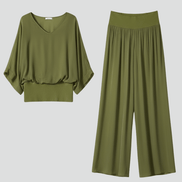 Natalie Chiffon Wide-Leg Women's Two-Piece Co-Ord Set with Draped Top