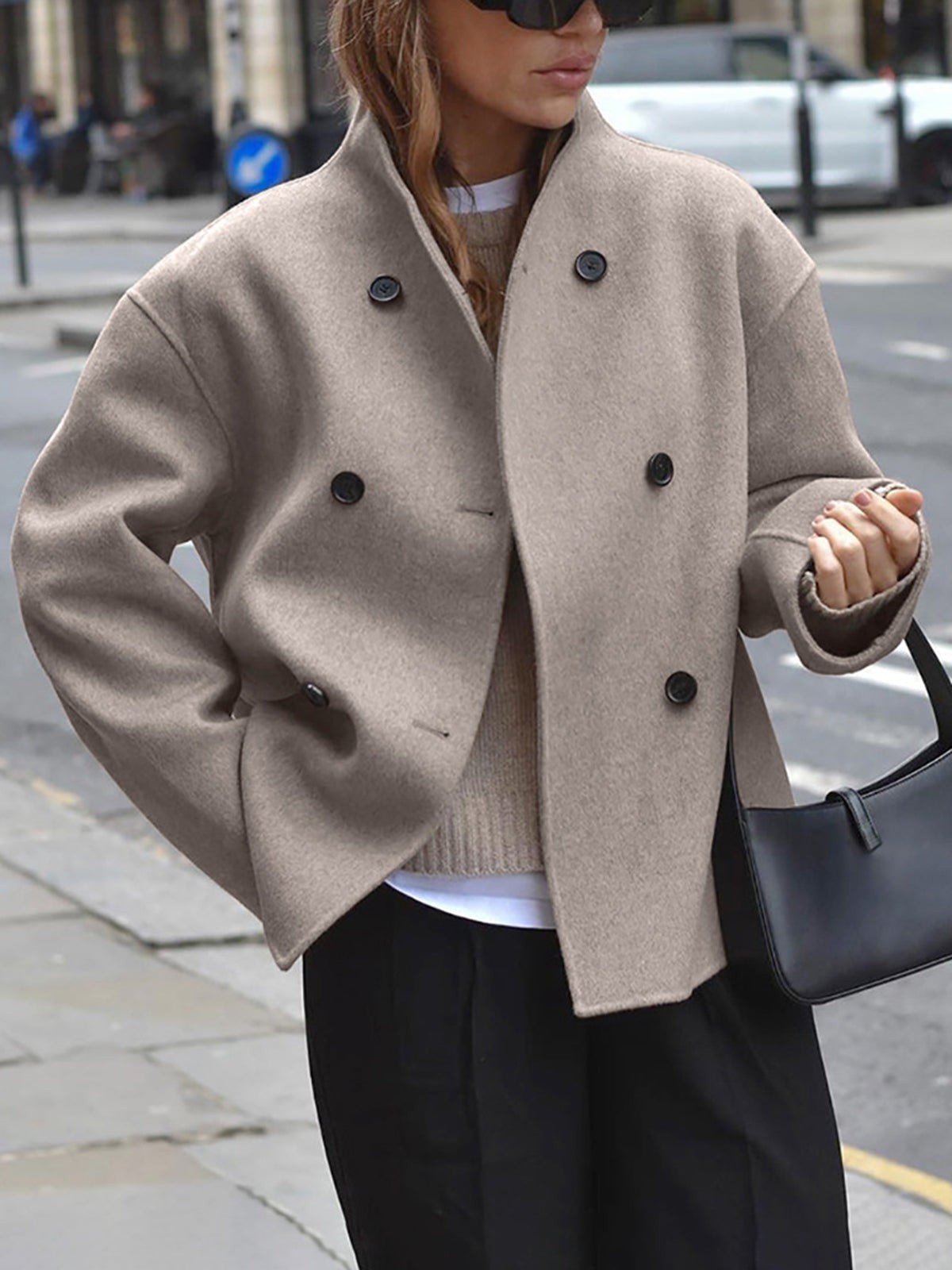 Charlene Double Breasted Wool Blend Pea Coat for Women