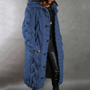 Women's Chunky Cable-Knit Hooded Cardigan with Pockets