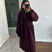 Belted Wrap Style Long Wool Blend Winter Coats for Women