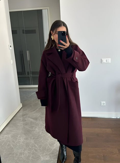 Belted Wrap Style Long Wool Blend Winter Coats for Women