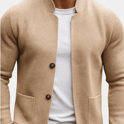 Men's Collarless Knitted Blazer Jumper with Patch Pockets