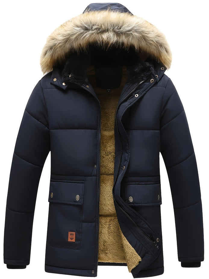 Drake Hooded Quilted Mens Puffer Jacket with Faux Fur Trim