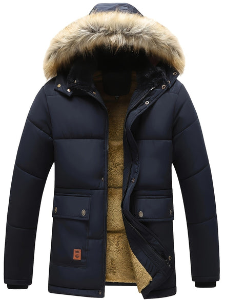 Drake Hooded Quilted Mens Puffer Jacket with Faux Fur Trim