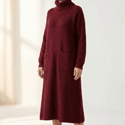 Women's Relaxed Turtleneck Knitted Jumper Dress with Pockets