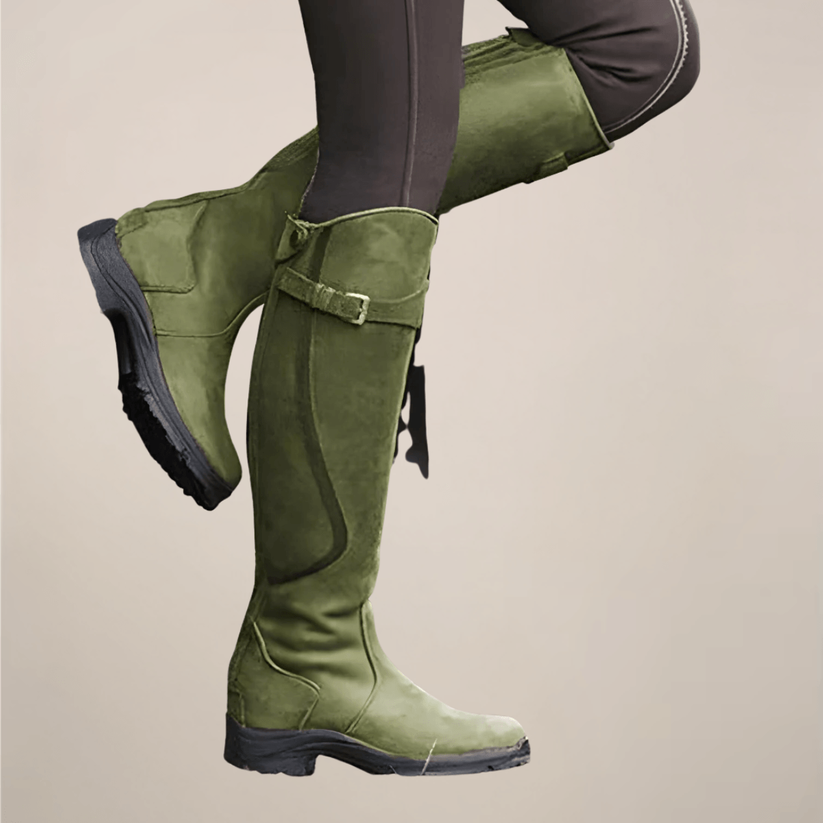 Knee High Winter Boots with Side Buckle Detail Black Boots