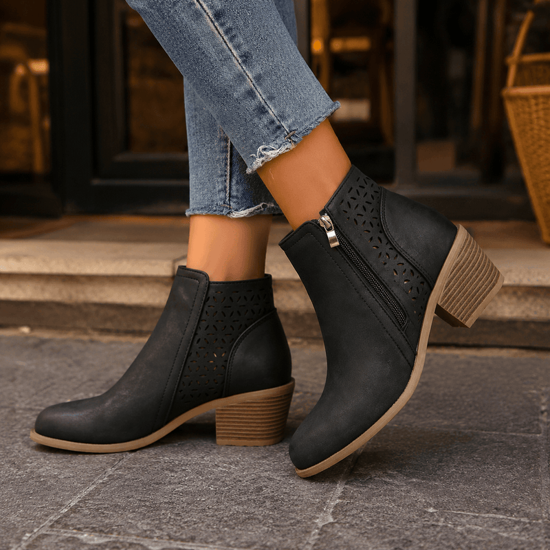 Women's Cutout Suede Ankle Boots with Block Heel