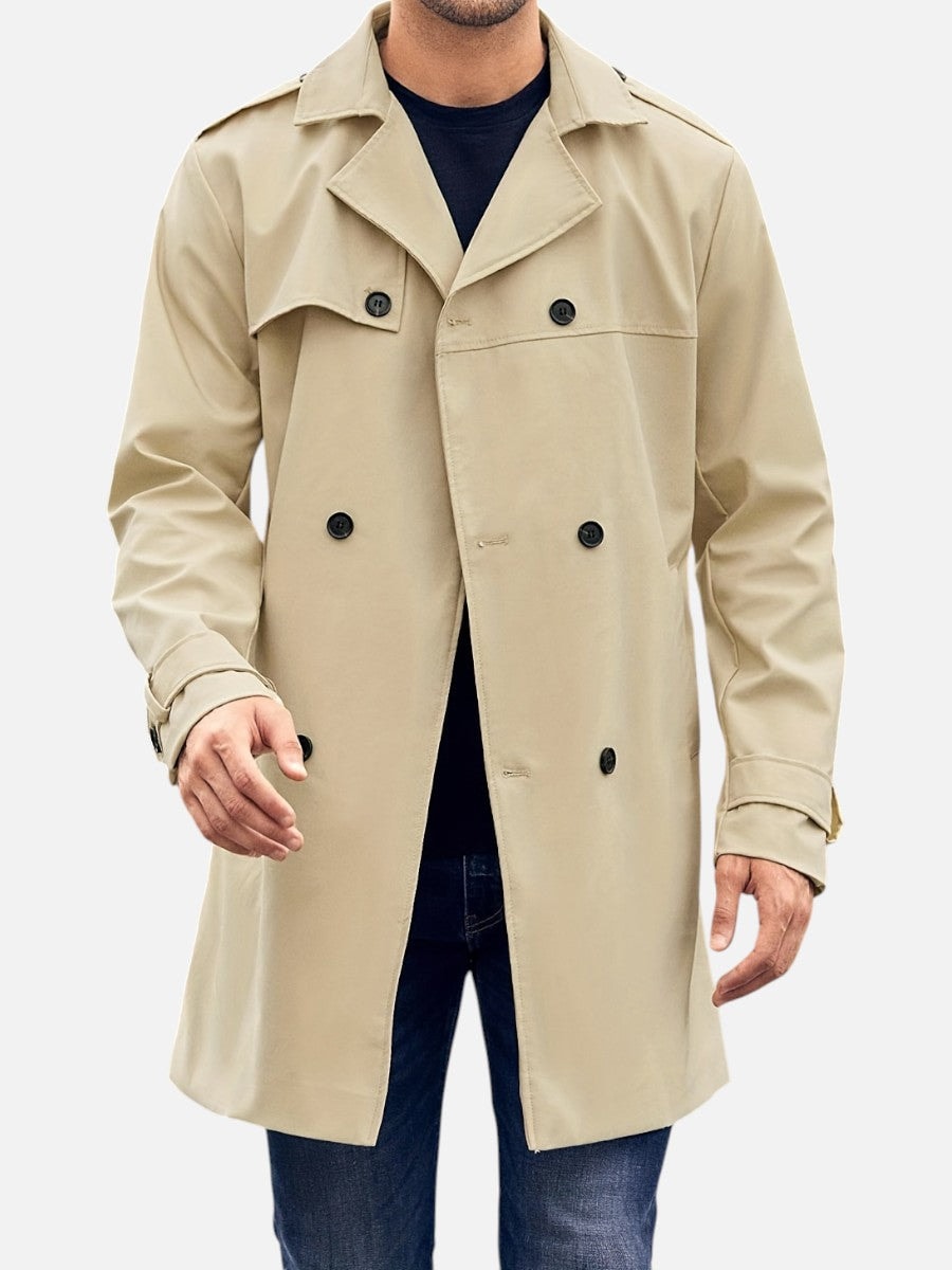 Double-Breasted Tailored Trench Style Mens Coats for Everyday Wear