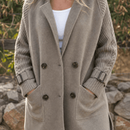 Isola Women's Cable-Knit Sleeve Double-Breasted Longline Winter Coat
