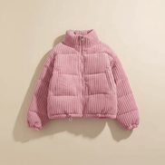 Cropped Ribbed Corduroy Quilted Puffer Jacket for Women
