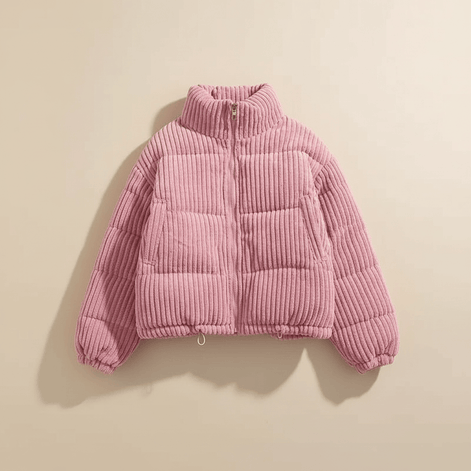 Cropped Ribbed Corduroy Quilted Puffer Jacket for Women
