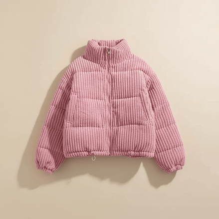 Cropped Ribbed Corduroy Quilted Puffer Jacket for Women