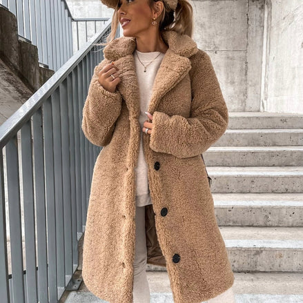 Oversized Teddy Fleece Long Coat with Collar for Winter