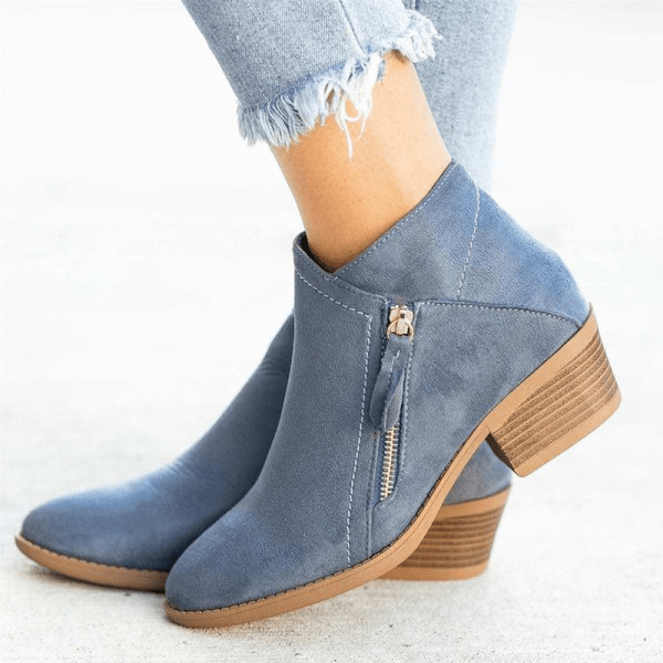 Synthetic Suede Ankle Winter Boots with Side Zip and Block Heel