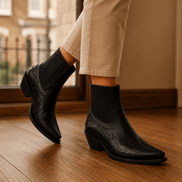 Bartoli Western-Style Leather Women's Boots with Block Heel