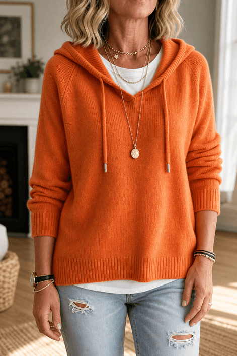 Women's Drawstring Hood Ribbed Knit Jumper