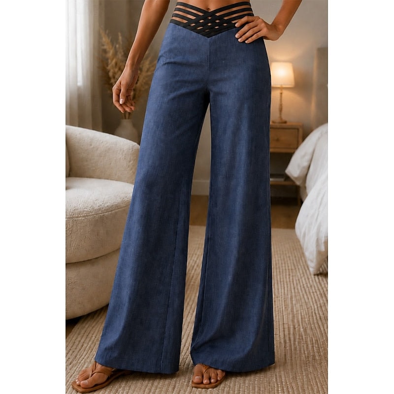 Sienna High-Waisted Wide-Leg Women's Tailored Trousers with Crossover Waistband