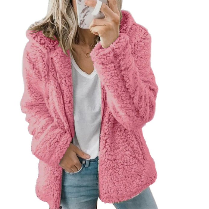 Women's Fluffy Teddy Fleece Jacket with Pockets and Zip