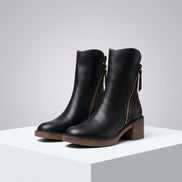 Bellora Zip-Detail Leather Ankle Boots for Women with Block Heel
