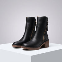 Bellora Zip-Detail Leather Ankle Boots for Women with Block Heel