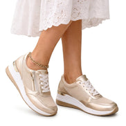Women's Platform Lace-Up Cushioned Sneakers with Side Zip
