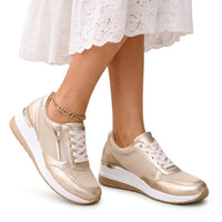 Women's Platform Lace-Up Cushioned Sneakers with Side Zip