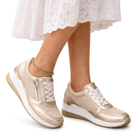 Women's Platform Lace-Up Cushioned Sneakers with Side Zip