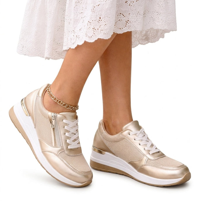 Women's Platform Lace-Up Cushioned Sneakers with Side Zip