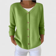 Button-Front V-Neck Knitted Cardigan for Women with Long Sleeves