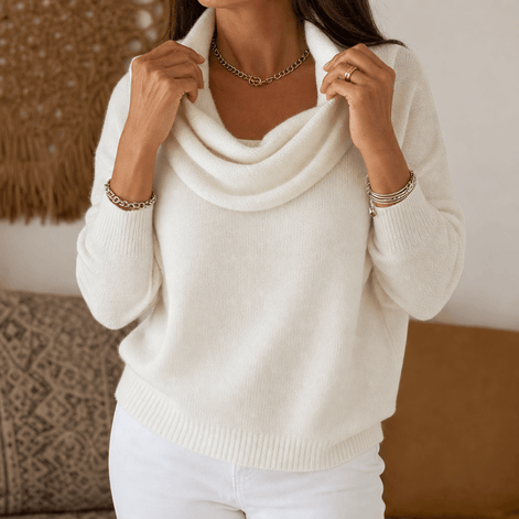 Women's Cowl Neck Drape Knitted Jumper with Soft Stretch