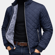 Men's Diamond-Quilted Jacket with Faux Fur Lining for Winter