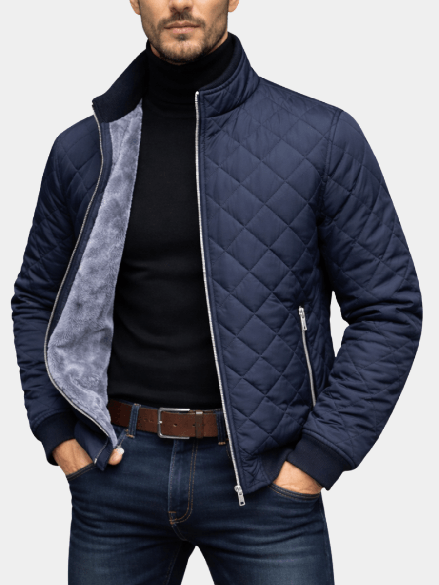 Men's Diamond-Quilted Jacket with Faux Fur Lining for Winter