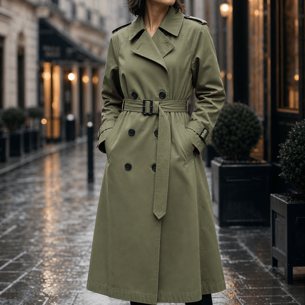 Mayfield Double-Breasted Long Belted Trench Coat with Tie Waist for Women