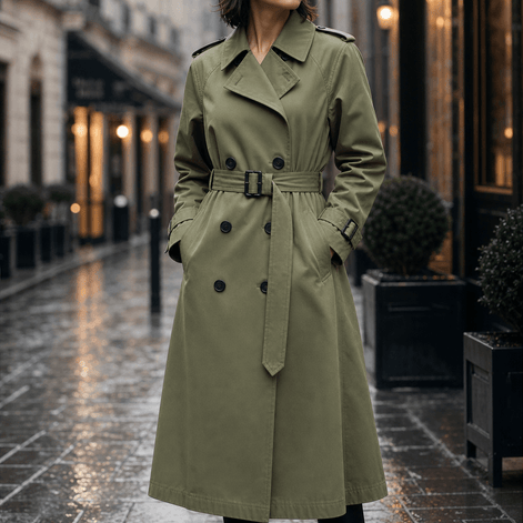 Mayfield Double-Breasted Long Belted Trench Coat with Tie Waist for Women