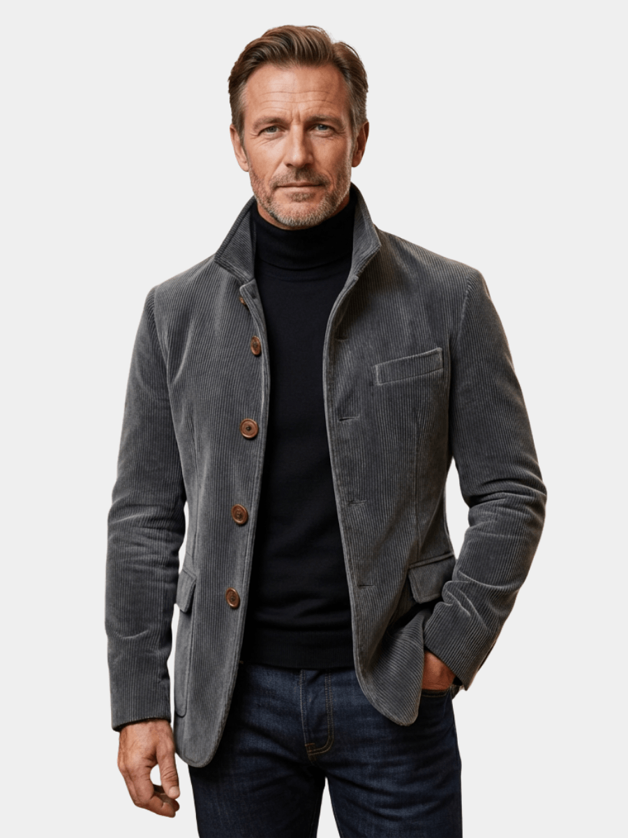 Men's Corduroy Tailored Jacket with Button Front Closure