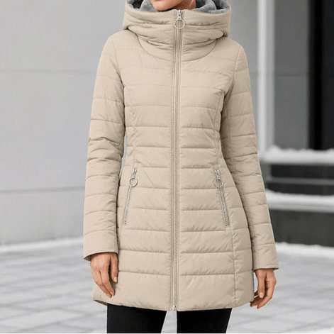Women's Quilted Hooded Puffer Jacket with Zip Pockets and Insulated Lining