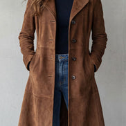 Women's Suede-Finish Longline Tailored Winter Coat with Notched Collar