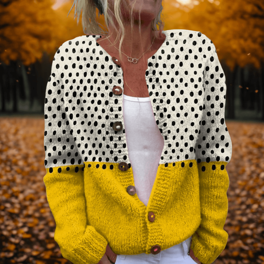 Adeline Polka Dot Colour-Block Women's Knitted Cardigan