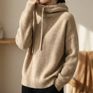 Hooded Merino Wool Knitted Jumper with Drawstring for Women
