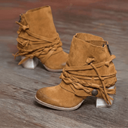 Serena Braided Strap Faux Leather Western Women's Ankle Boots with Block Heel